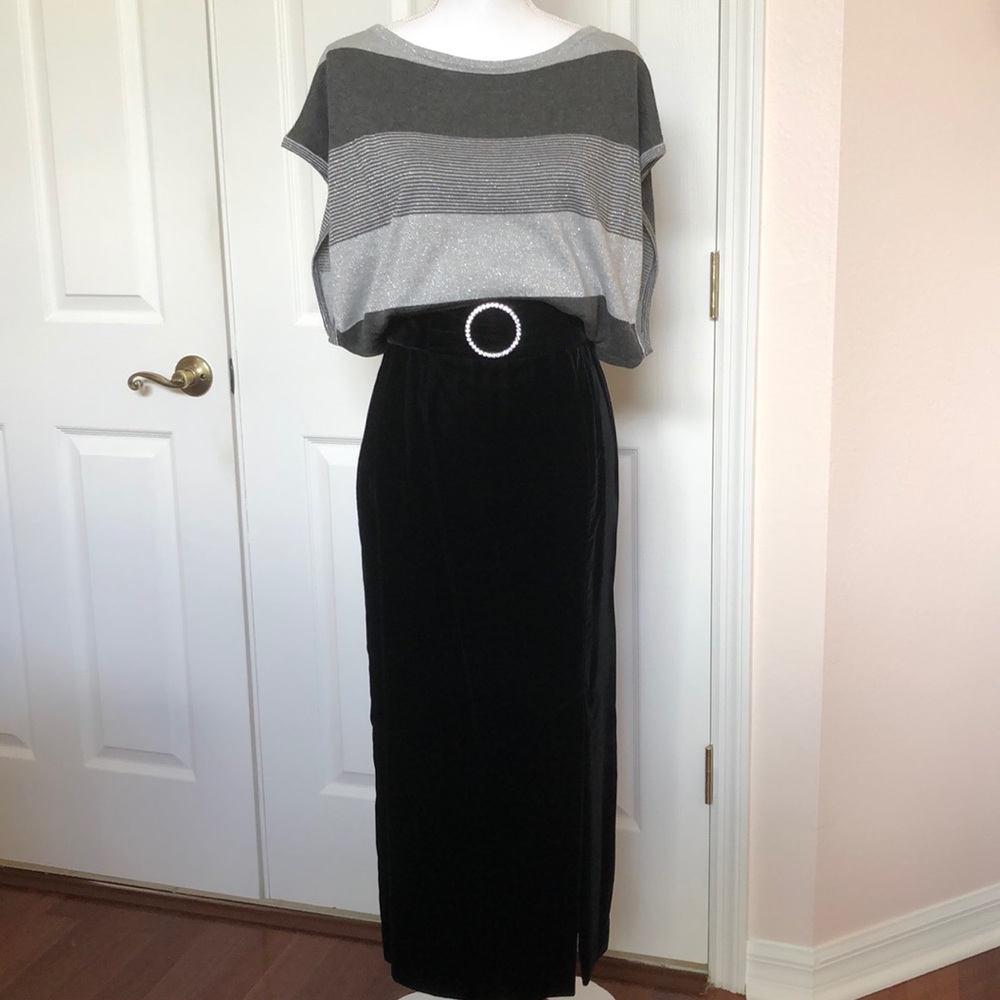 Caché Black Velvet Maxi Skirt with Slit SZ 6